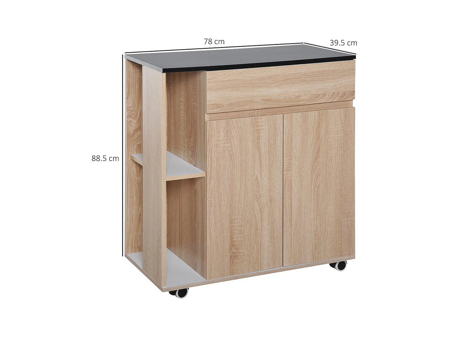 Carrello da cucina con ruote e cassetti legno truciolato rovere nero