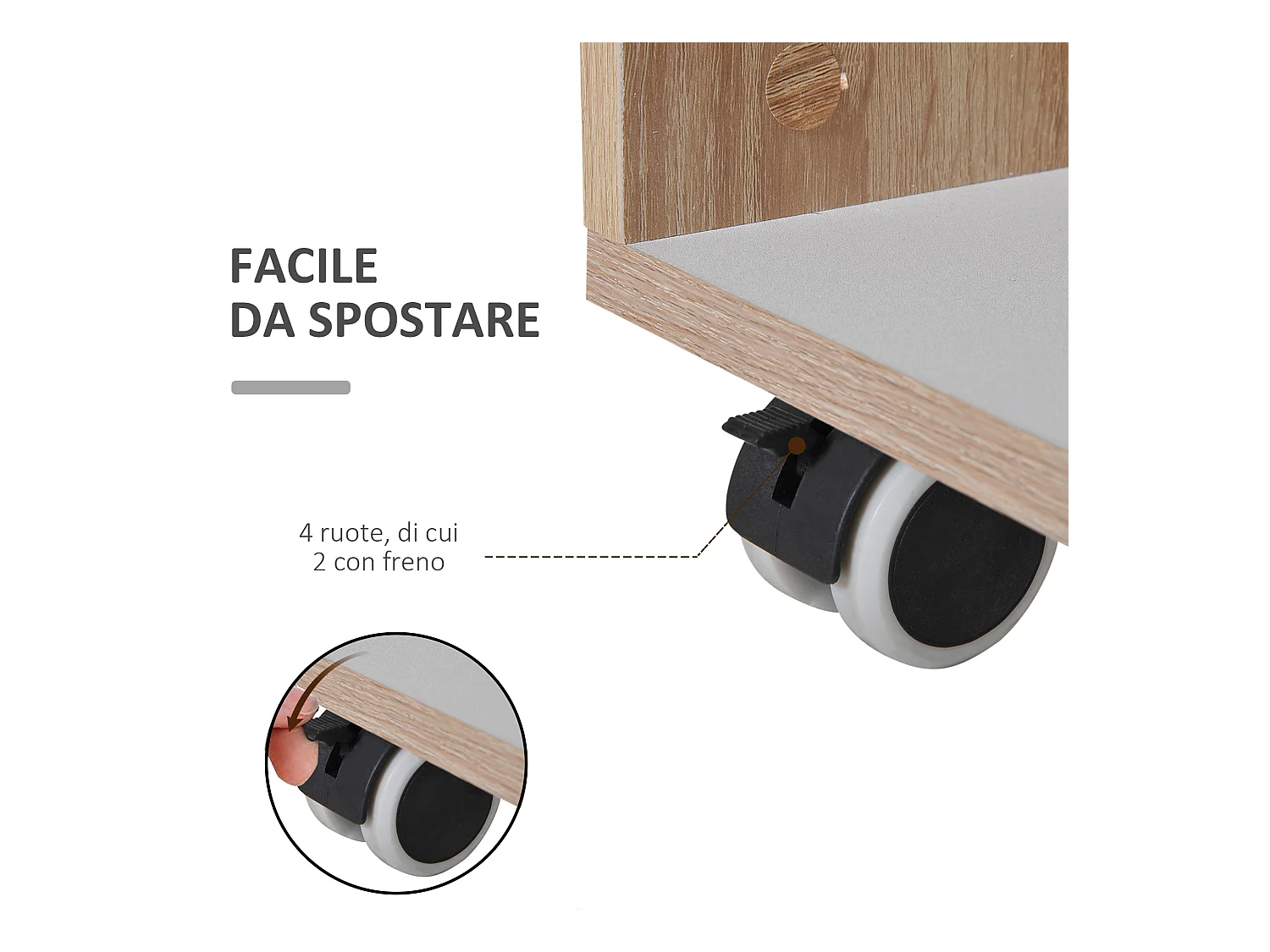 Carrello da cucina con ruote e cassetti legno truciolato rovere nero