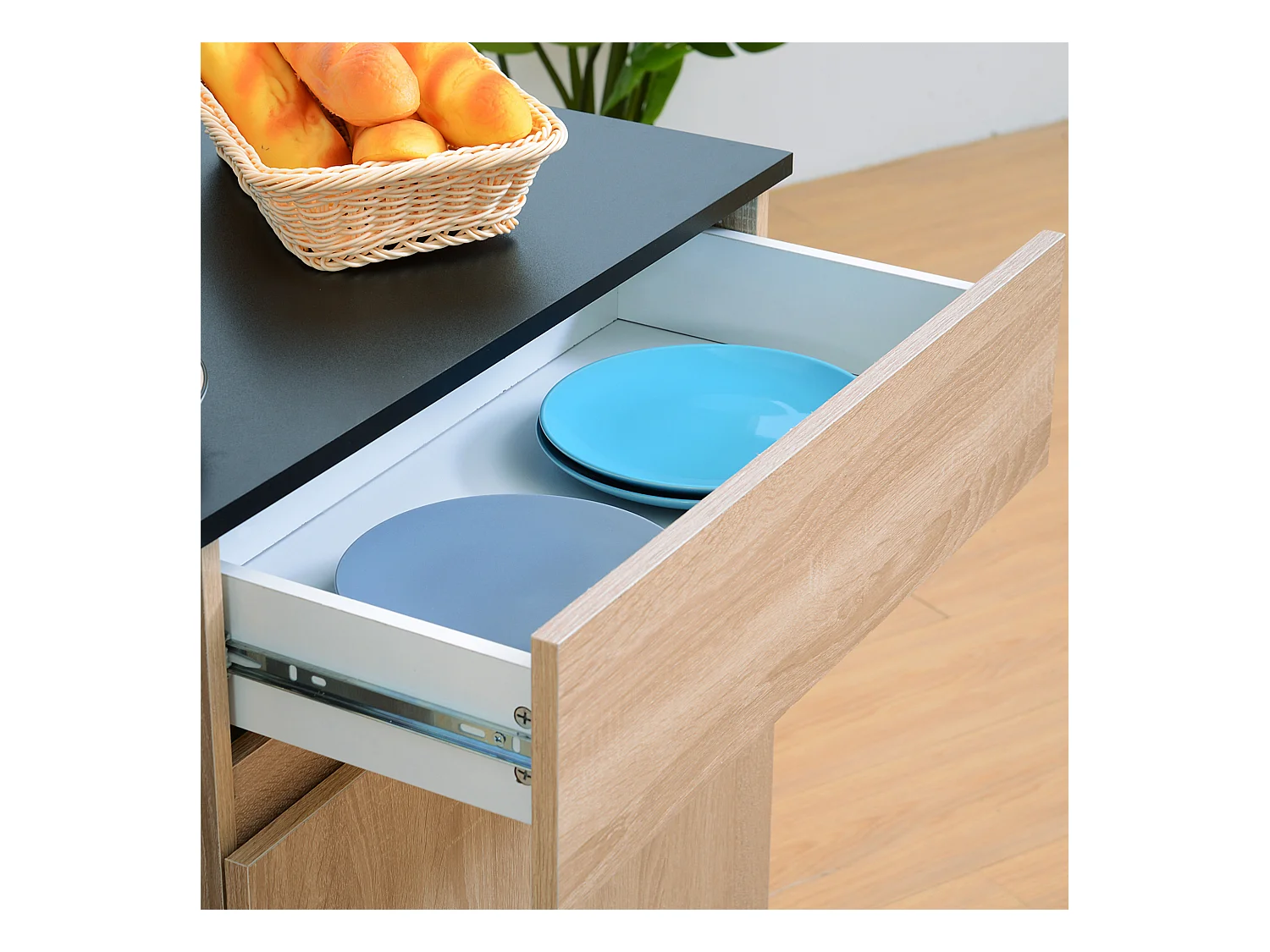 Carrello da cucina con ruote e cassetti legno truciolato rovere nero