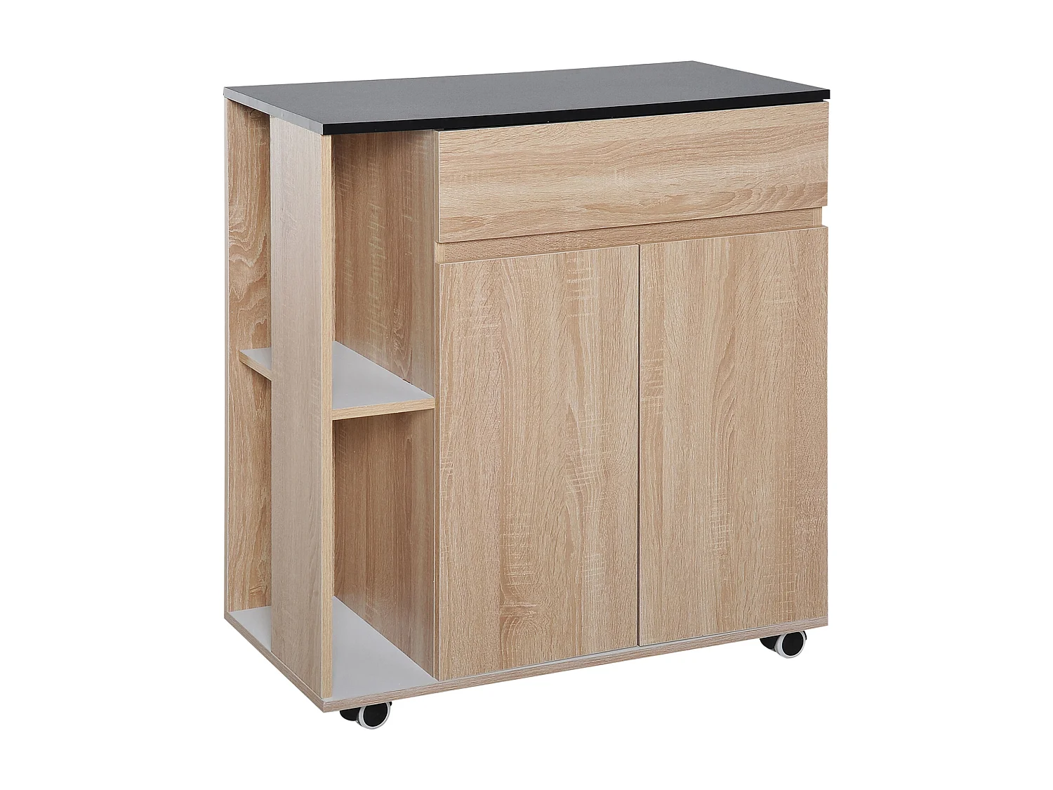 Carrello da cucina con ruote e cassetti legno truciolato rovere nero