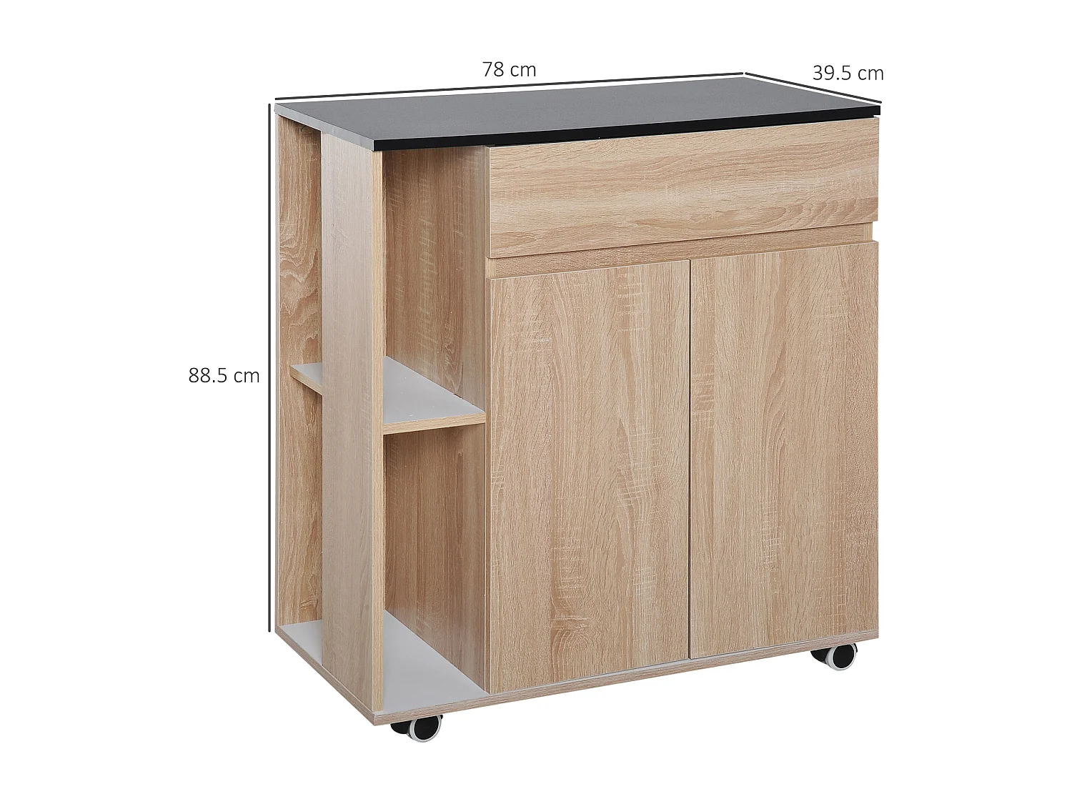 Carrello da cucina con ruote e cassetti legno truciolato rovere nero