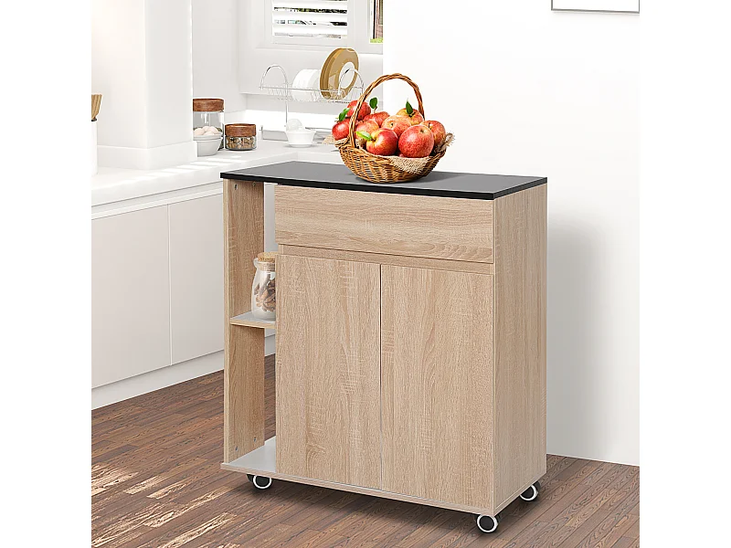 Carrello da cucina con ruote e cassetti legno truciolato rovere nero