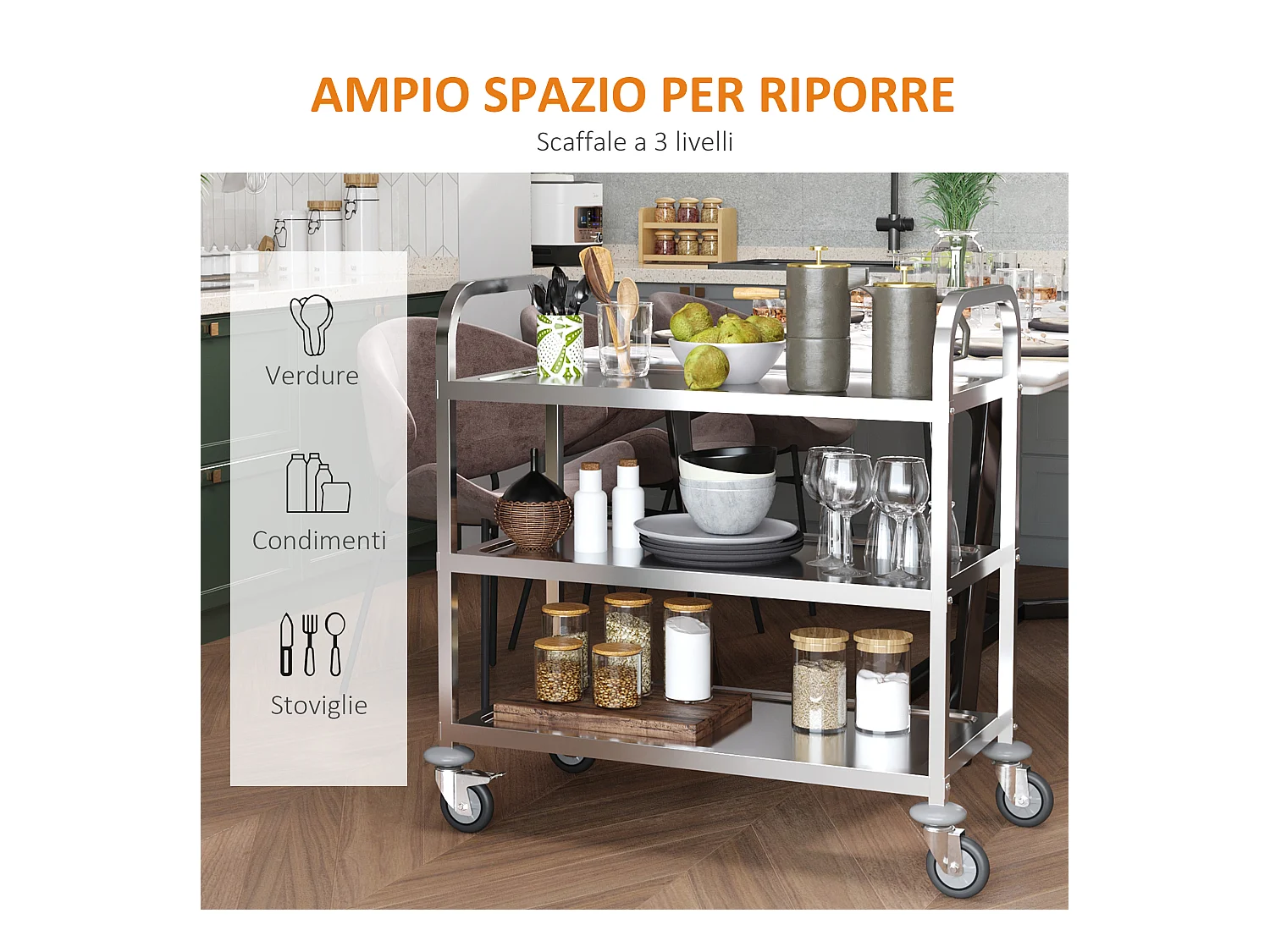 Carrello da cucina acciaio inossidabile 430 argento