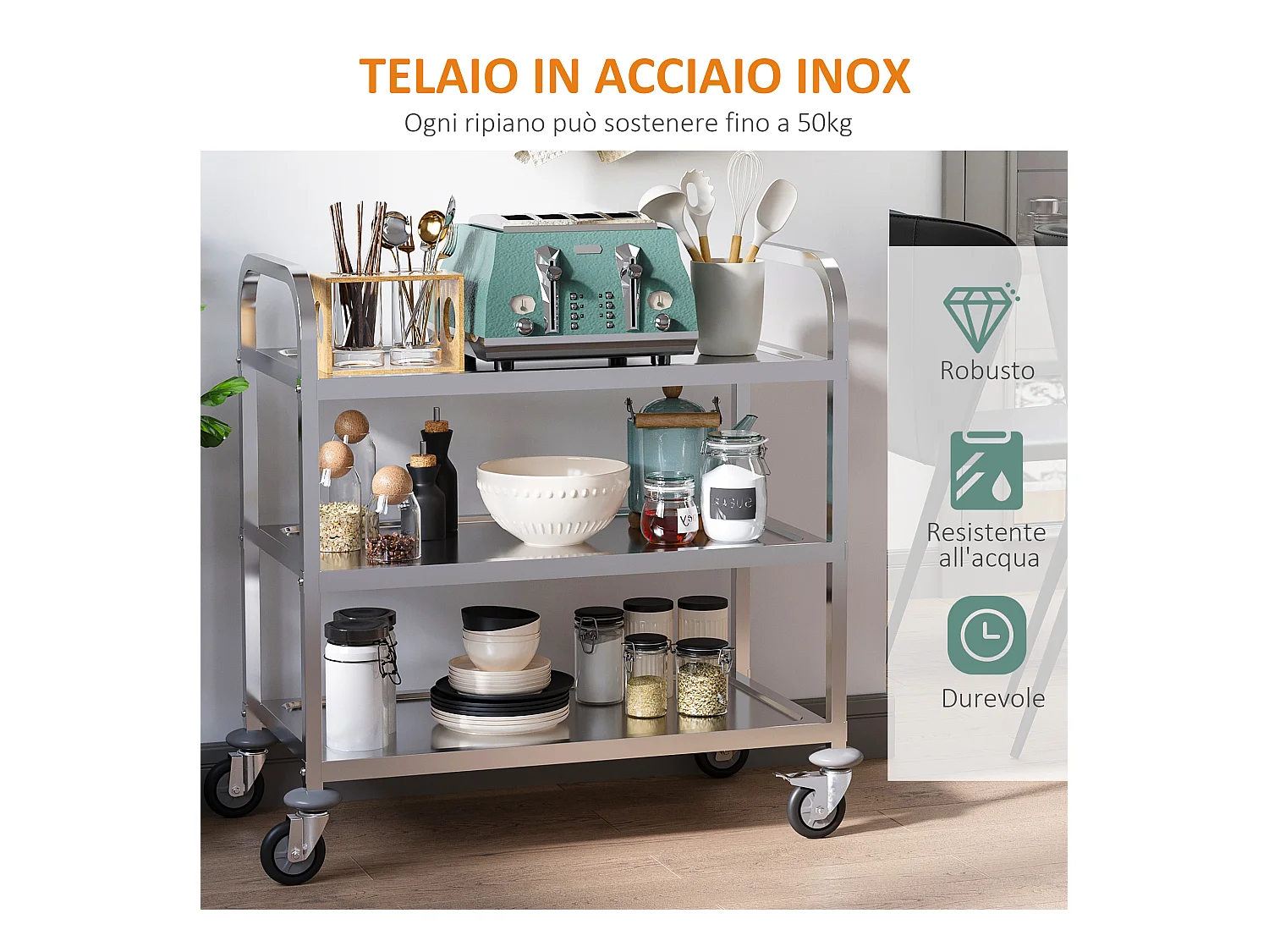Carrello da cucina acciaio inossidabile 430 argento