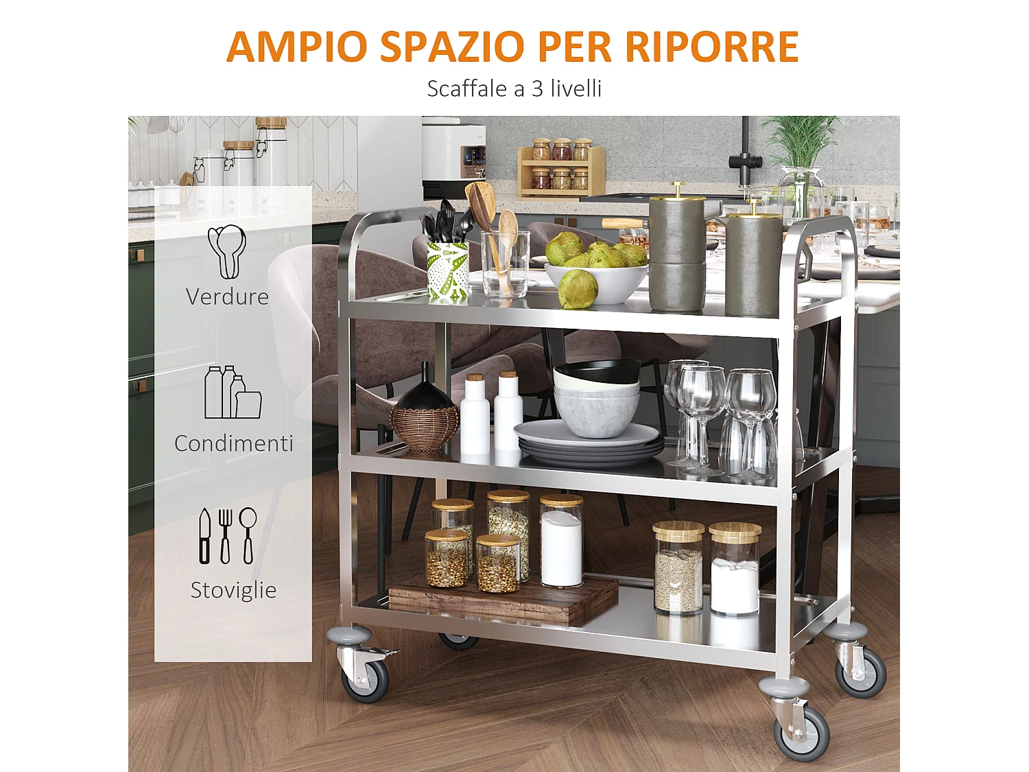 Carrello da cucina acciaio inossidabile 430 argento