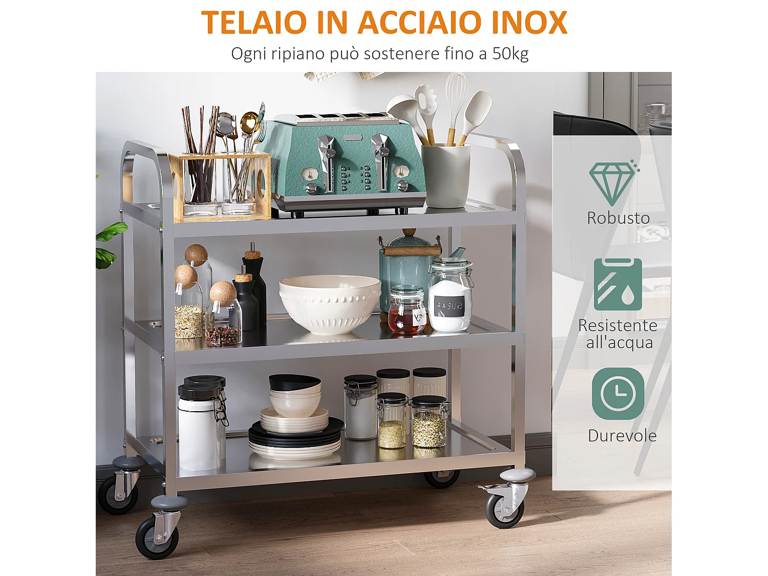 Carrello da cucina acciaio inossidabile 430 argento