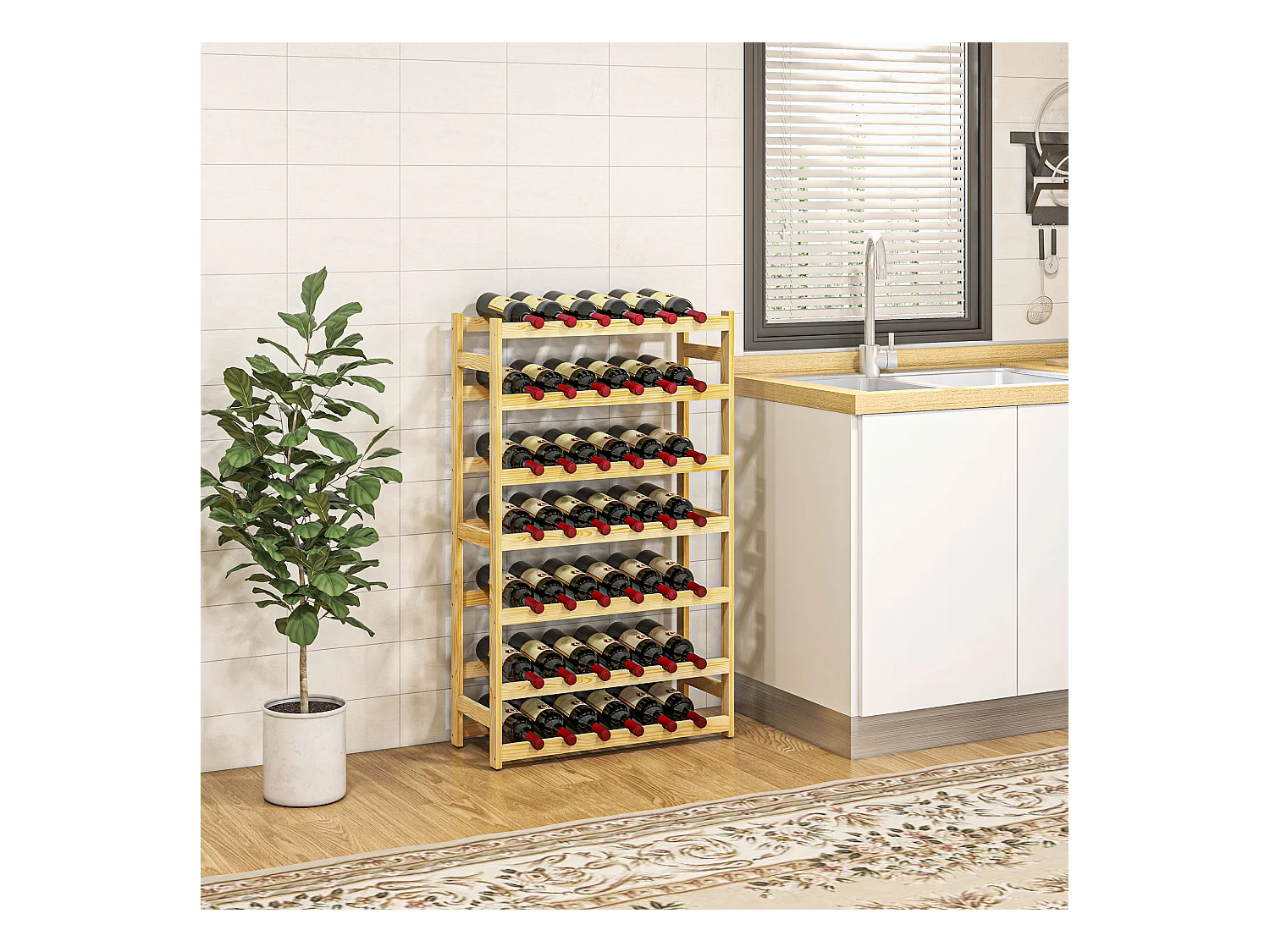 Scaffale portabottiglie a 7 livelli per 42 bottiglie in legno di pino