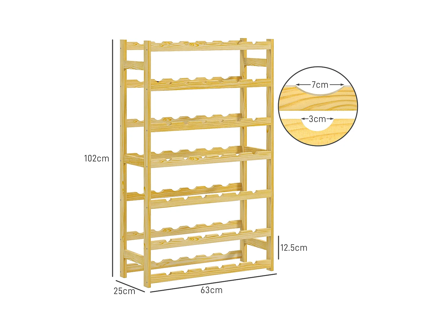 Scaffale portabottiglie a 7 livelli per 42 bottiglie in legno di pino
