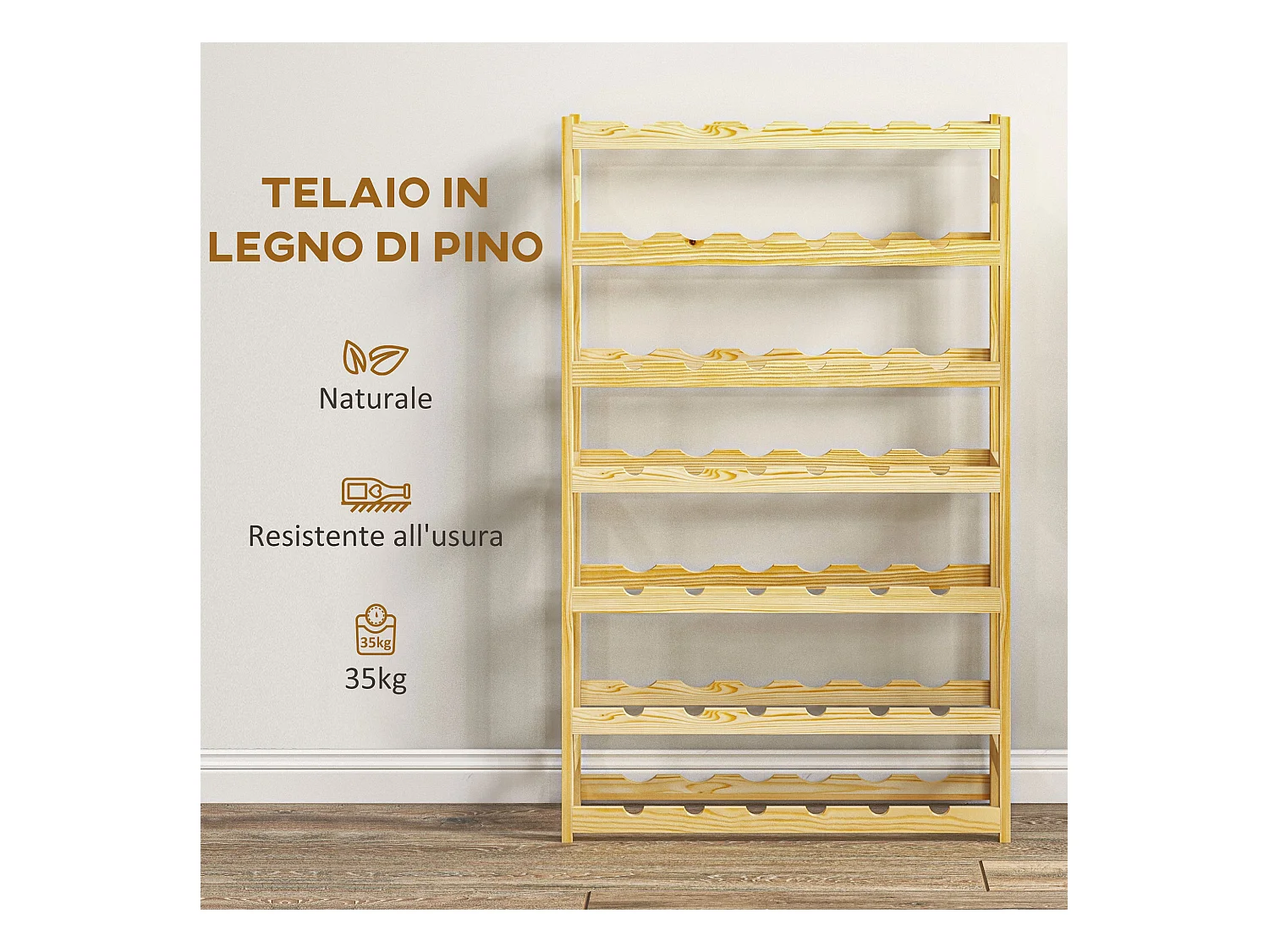 Scaffale portabottiglie a 7 livelli per 42 bottiglie in legno di pino