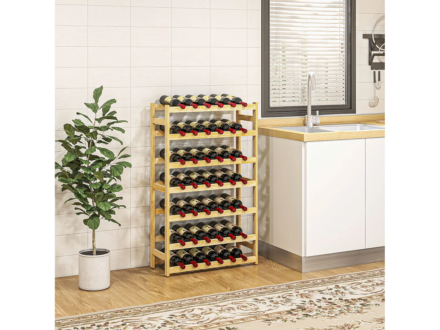 Scaffale portabottiglie a 7 livelli per 42 bottiglie in legno di pino