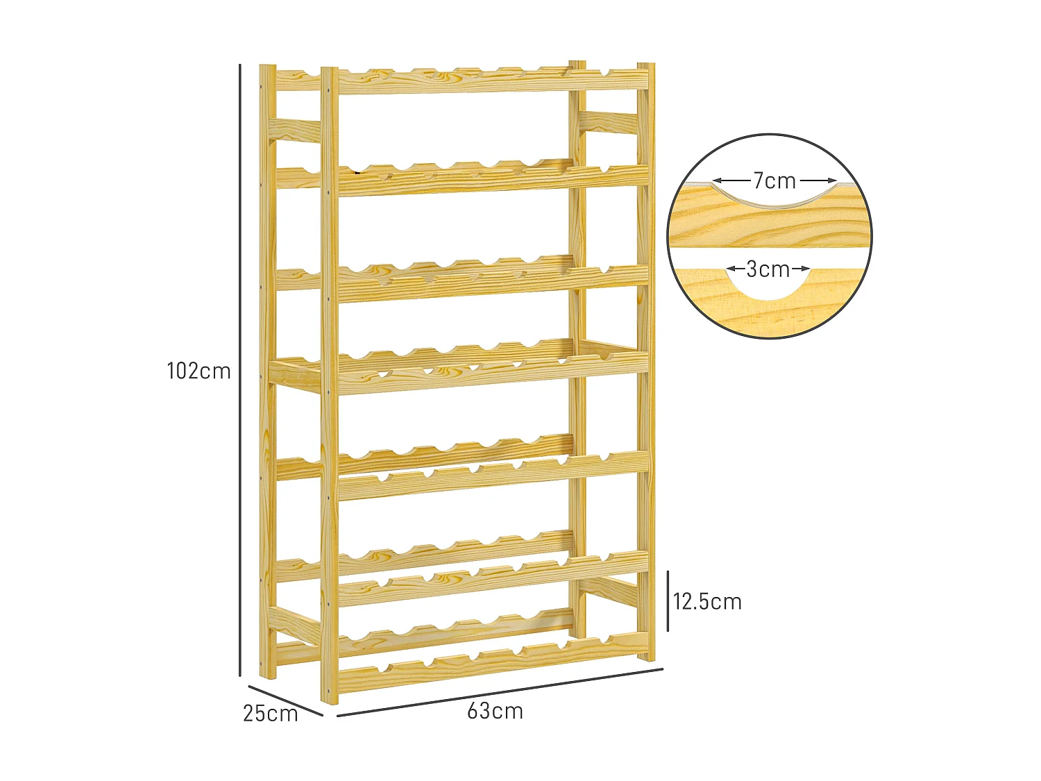 Scaffale portabottiglie a 7 livelli per 42 bottiglie in legno di pino