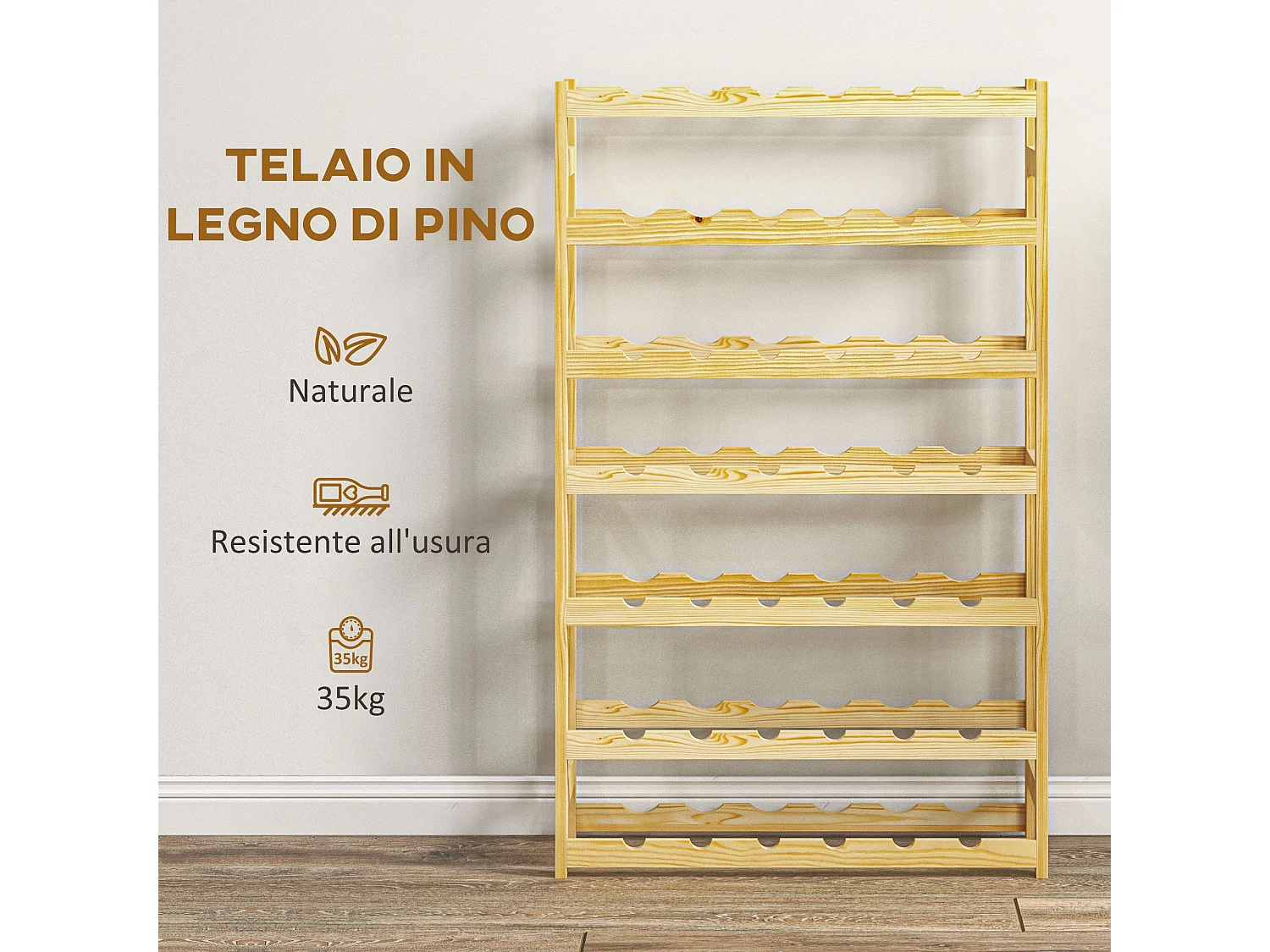 Scaffale portabottiglie a 7 livelli per 42 bottiglie in legno di pino