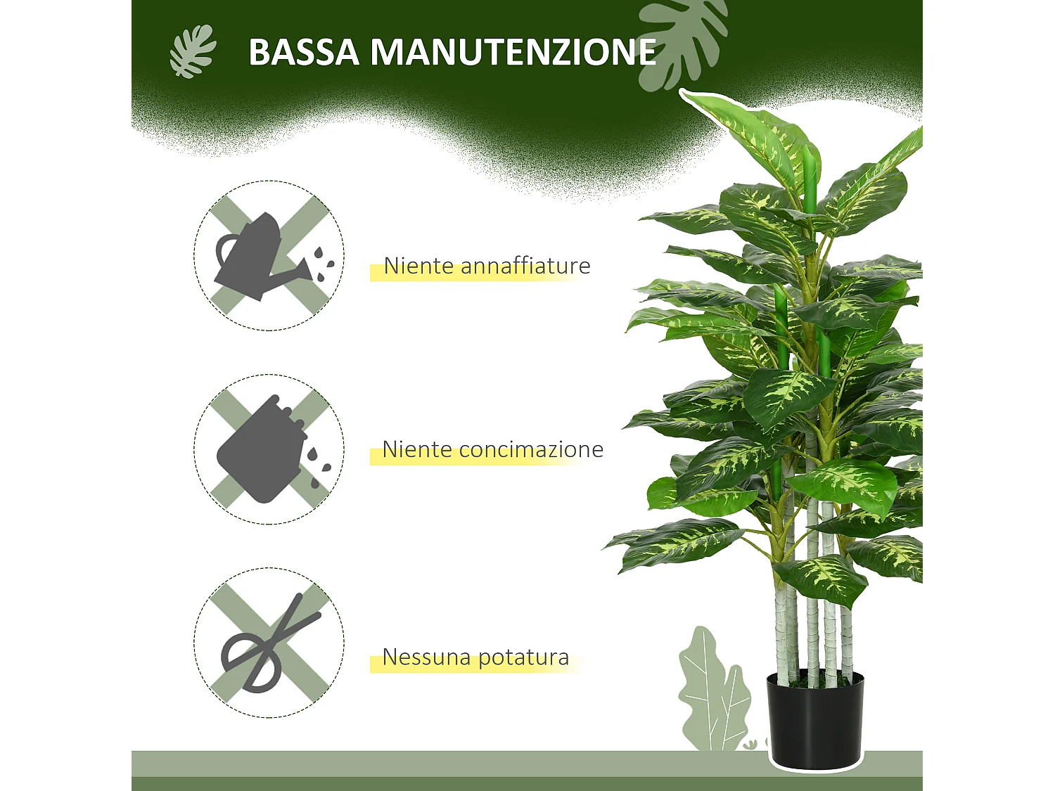 Pianta artificiale sempreverde decorativa alta 120 cm