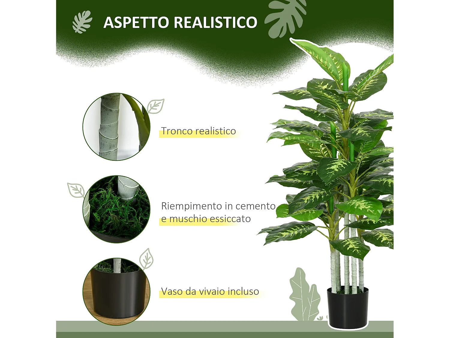 Pianta artificiale sempreverde decorativa alta 120 cm