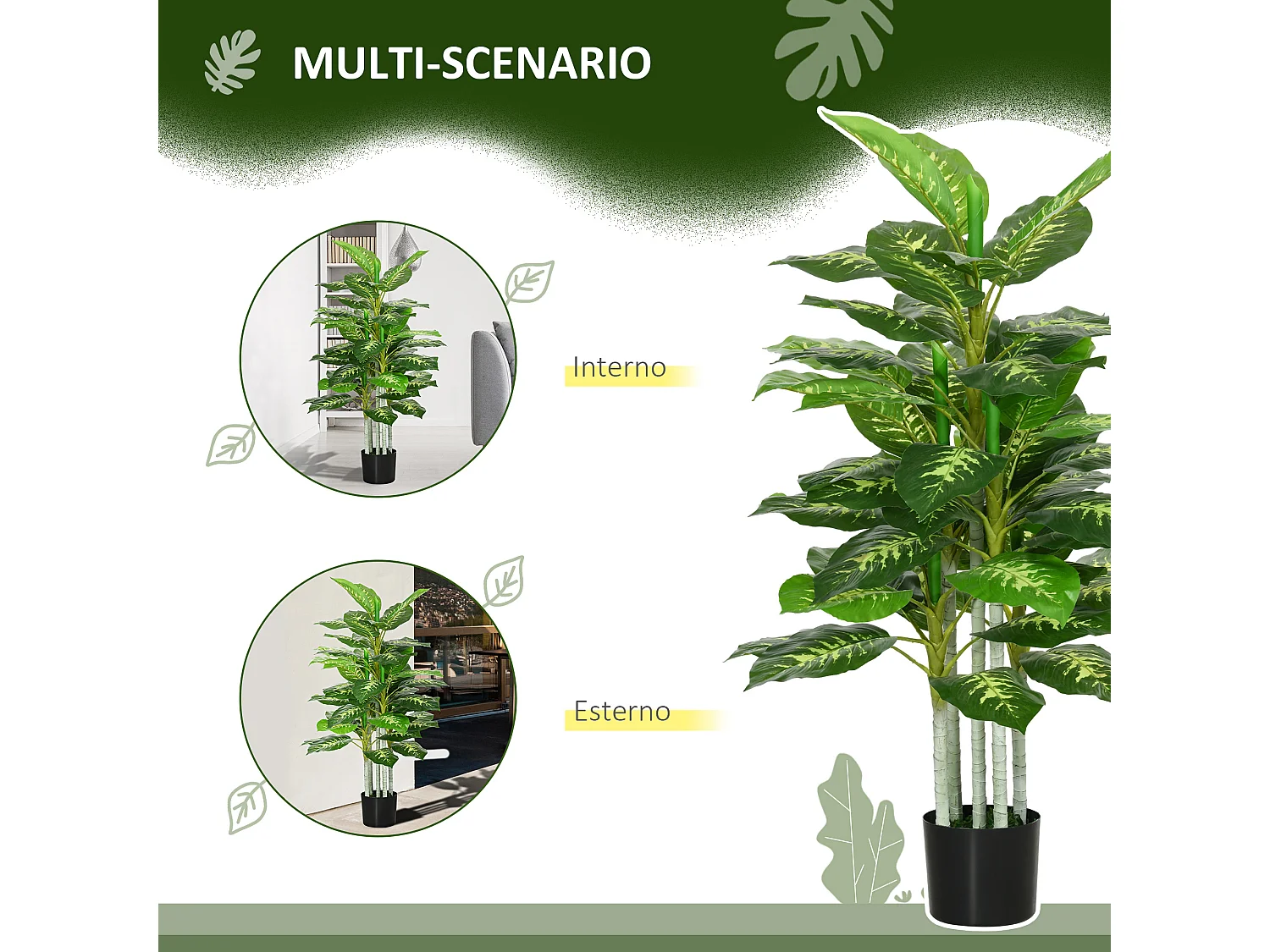 Pianta artificiale sempreverde decorativa alta 120 cm