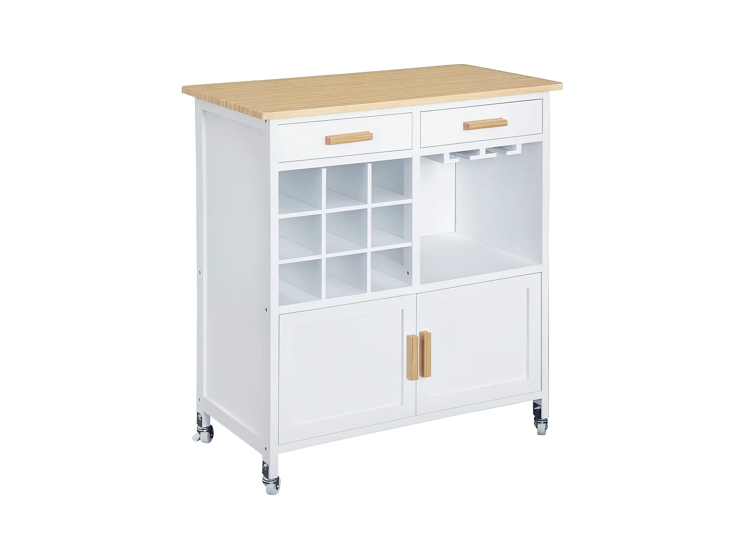 Mobiletto da cucina con portabottiglie porta bicchieri bambù bianco