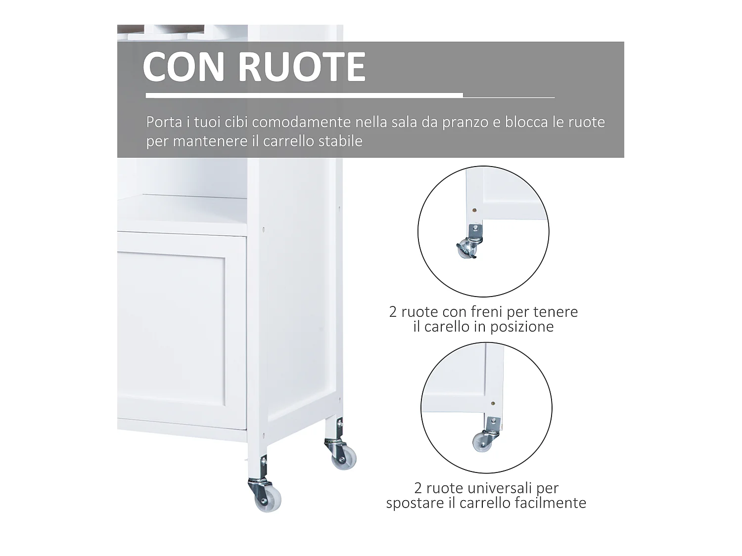 Mobiletto da cucina con portabottiglie porta bicchieri bambù bianco