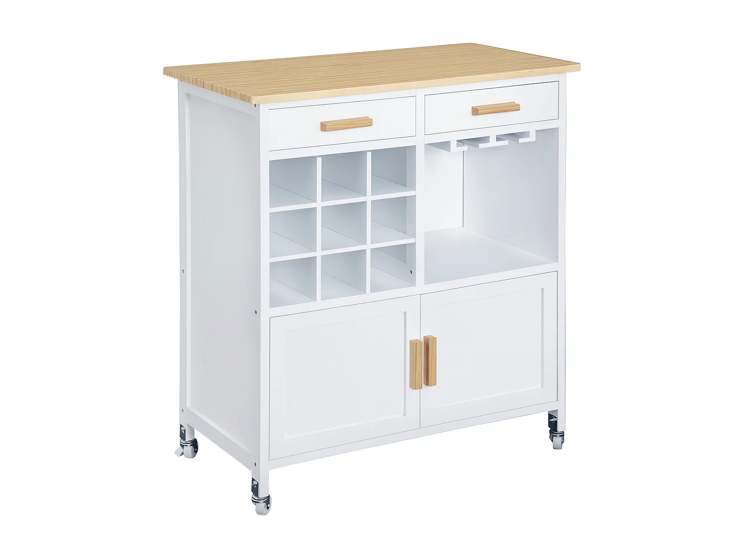 Mobiletto da cucina con portabottiglie porta bicchieri bambù bianco