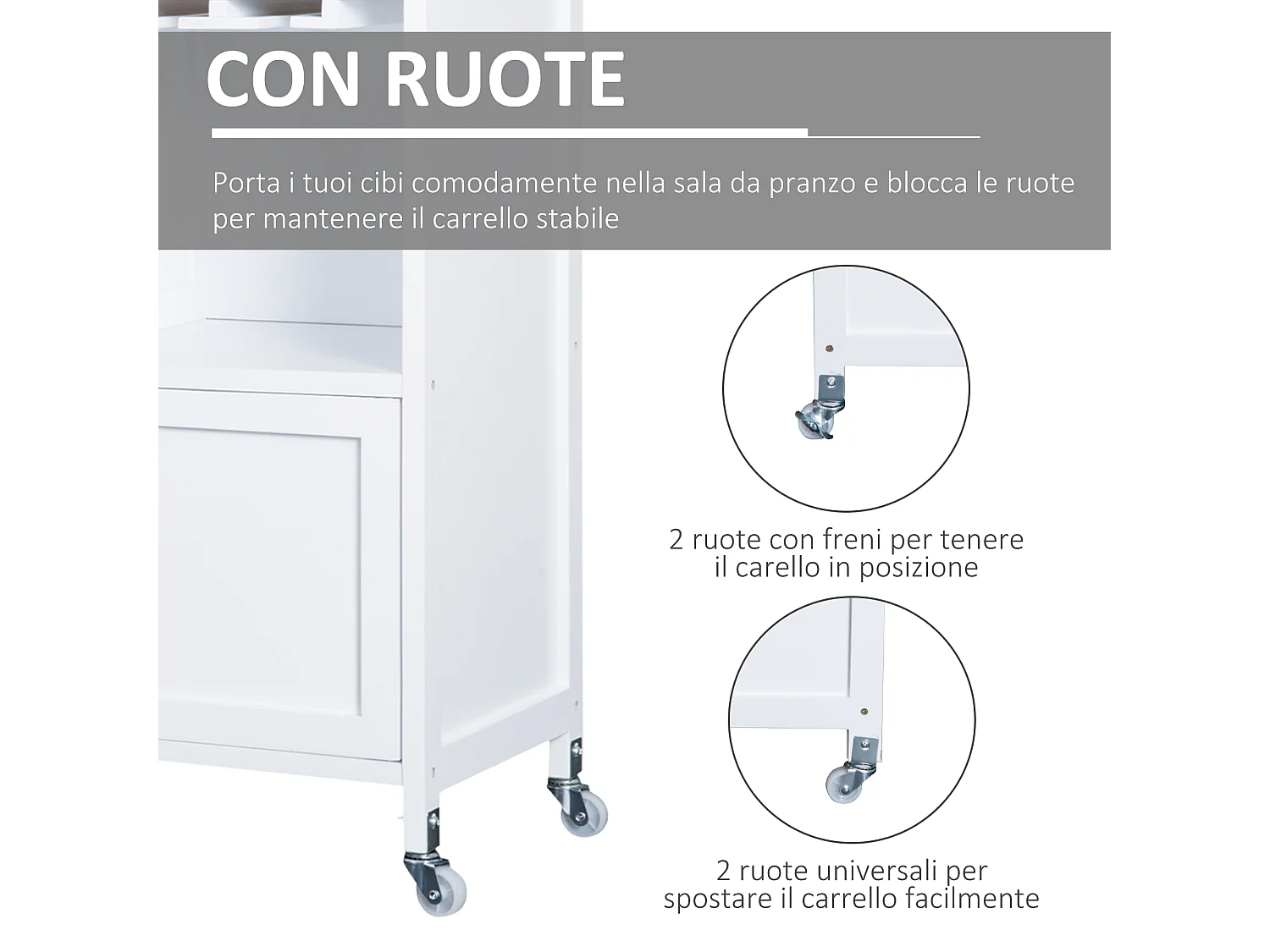 Mobiletto da cucina con portabottiglie porta bicchieri bambù bianco