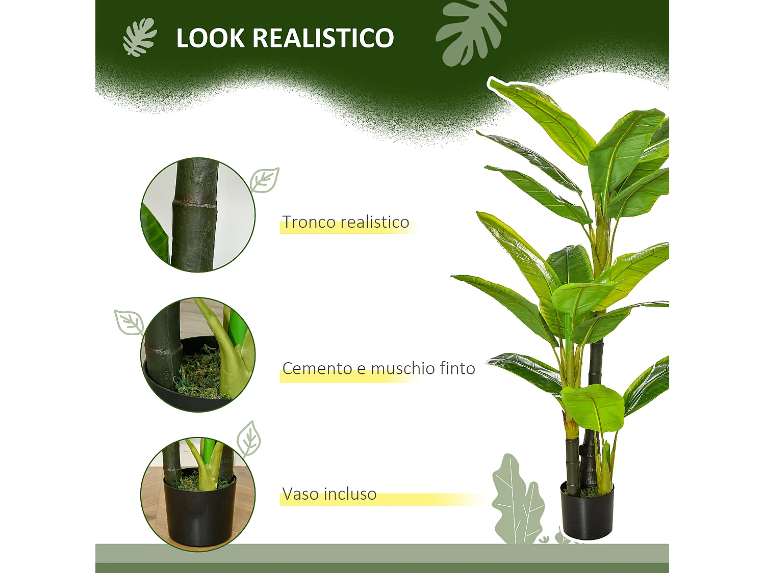 Banano pianta in vaso albero di banano artificiale 150cm