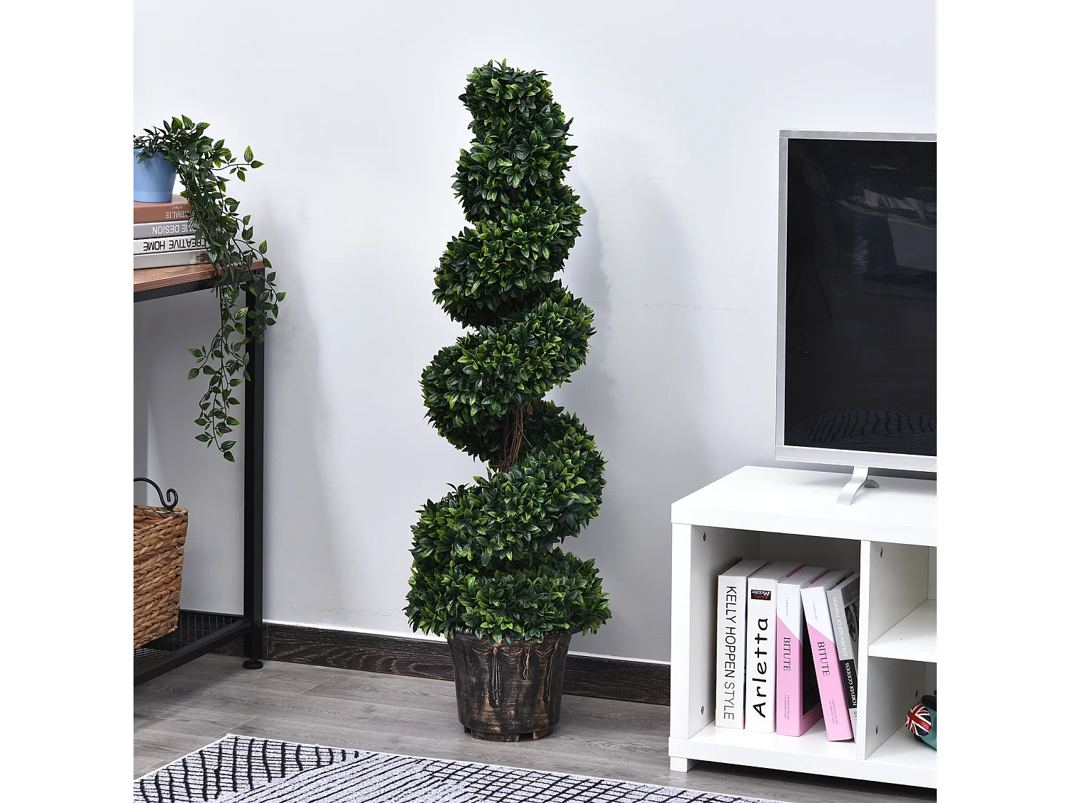 Pianta artificiale bosso a spirale con vaso in pe verde