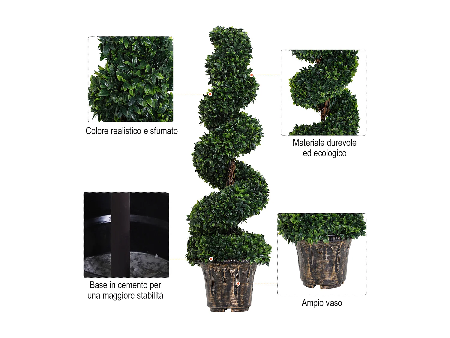 Pianta artificiale bosso a spirale con vaso in pe verde