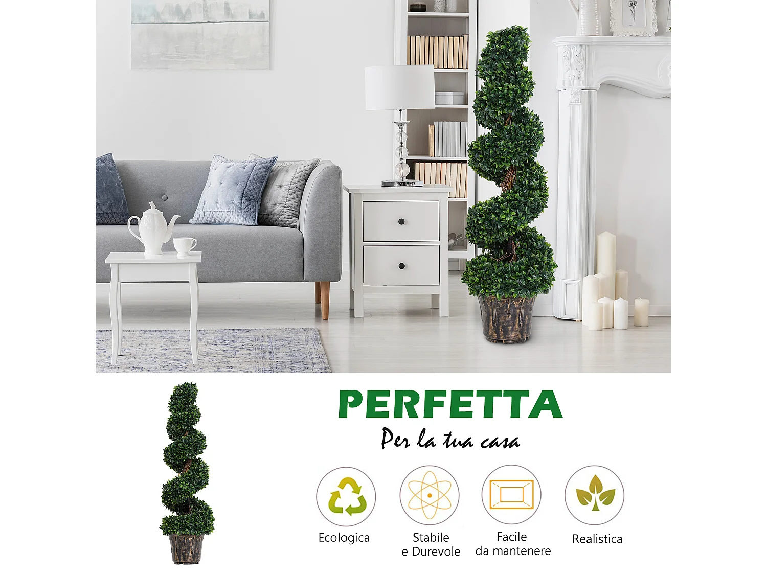 Pianta artificiale bosso a spirale con vaso in pe verde