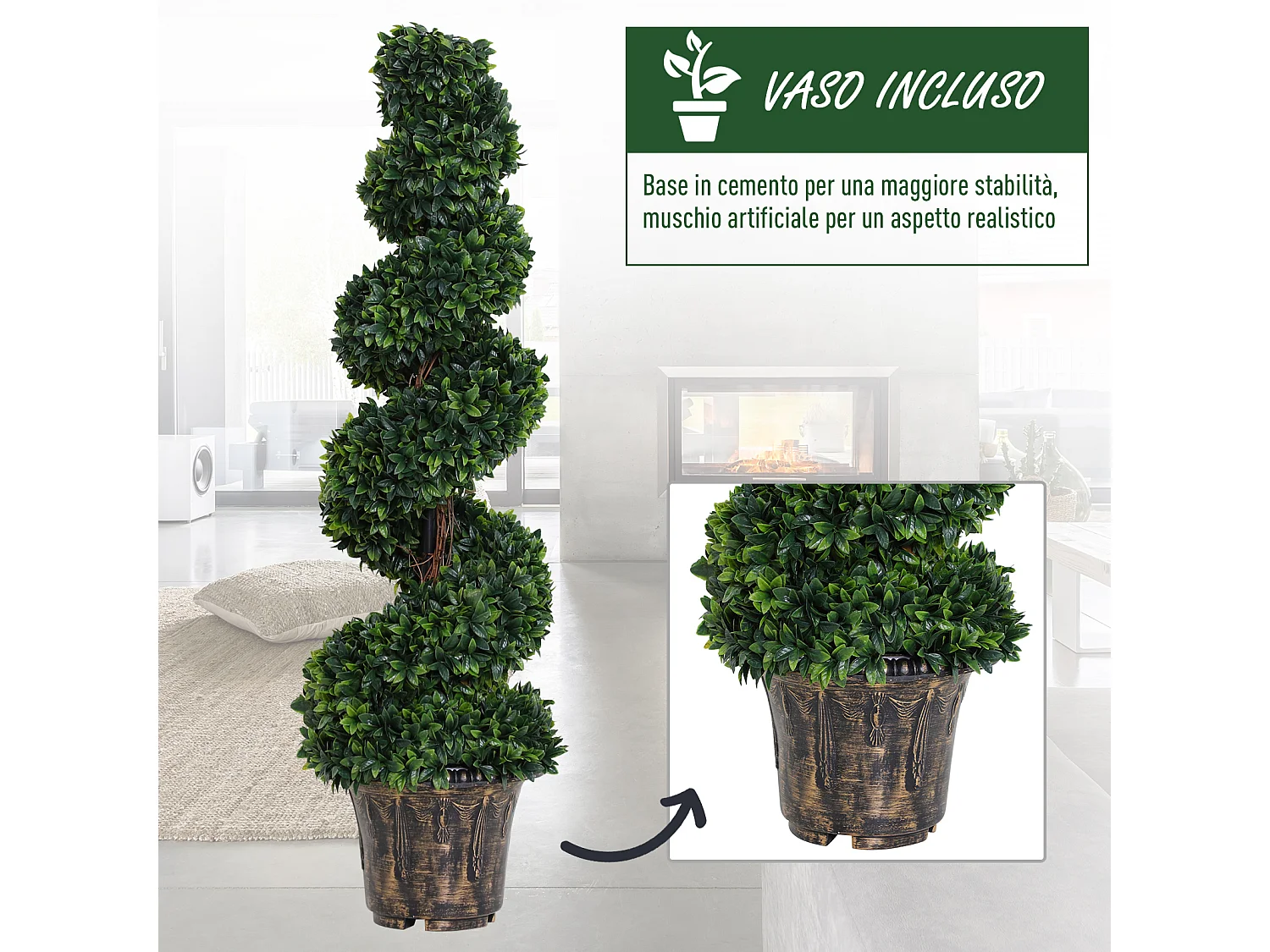 Pianta artificiale bosso a spirale con vaso in pe verde