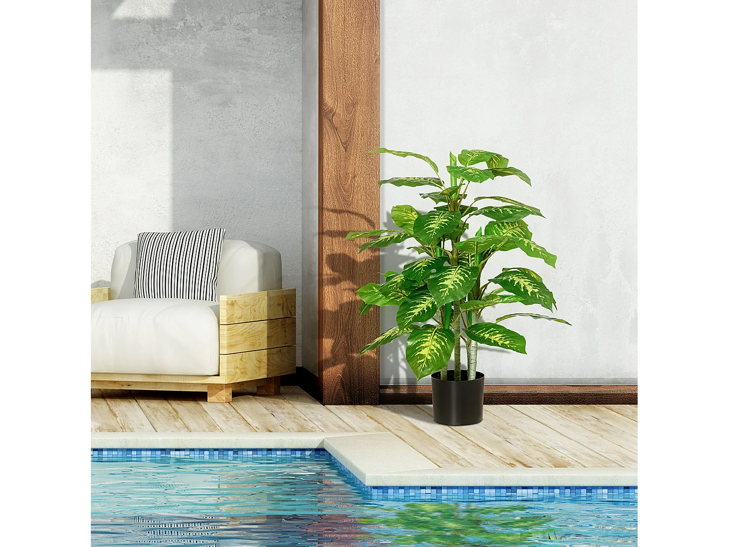 Pianta artificiale decorativa da interni e vaso nero