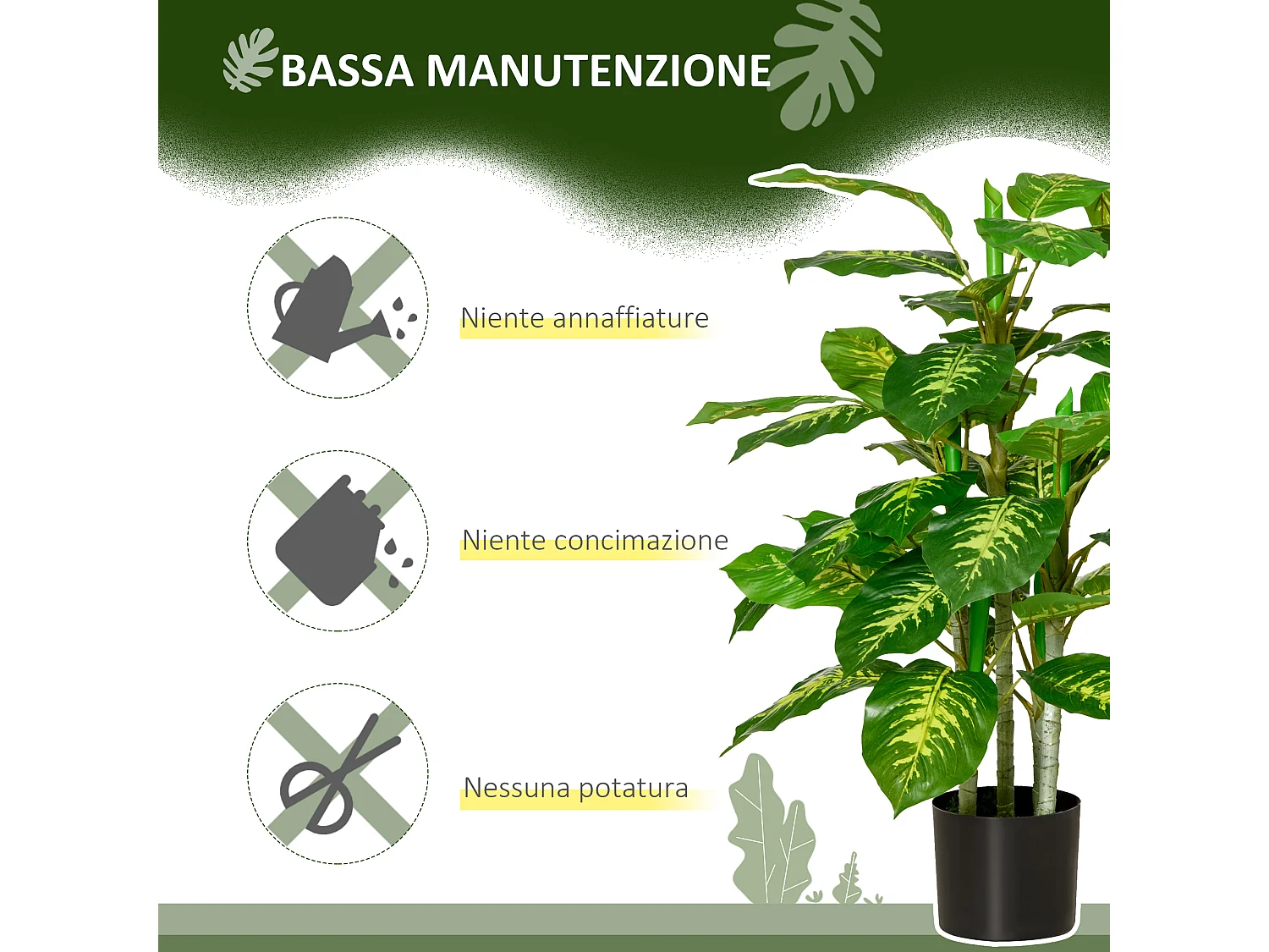 Pianta artificiale decorativa da interni e vaso nero