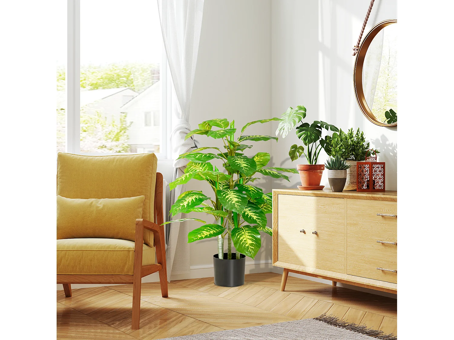 Pianta artificiale decorativa da interni e vaso nero