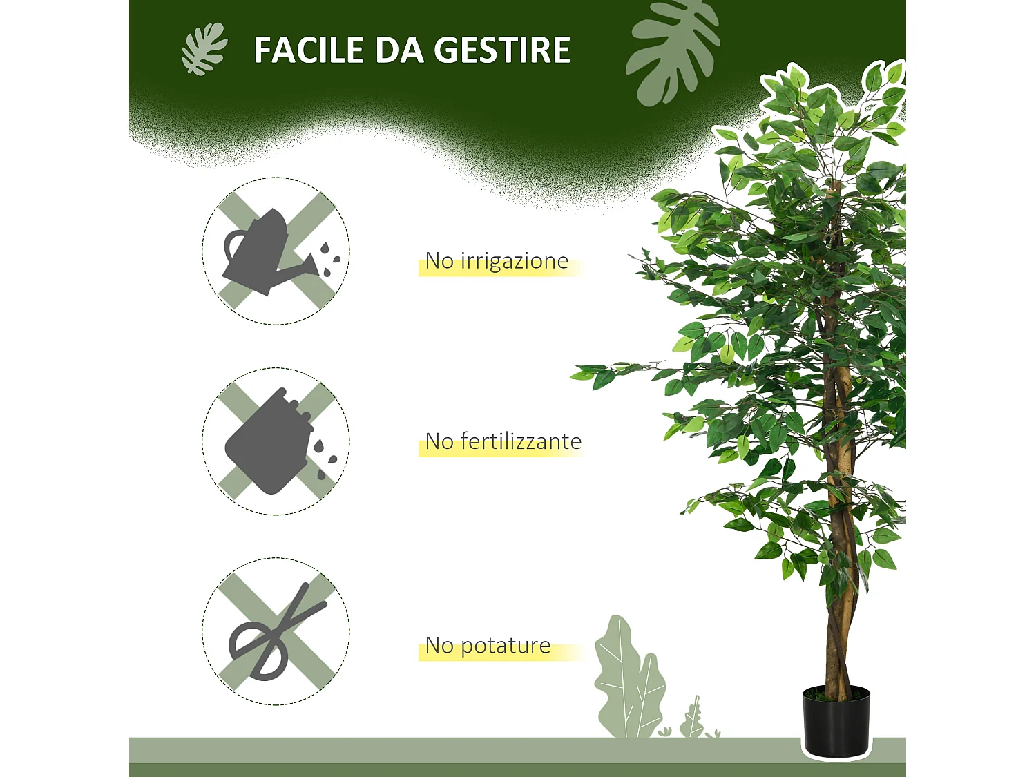 Pianta artificiale di ficus con vaso incluso per casa e giardino