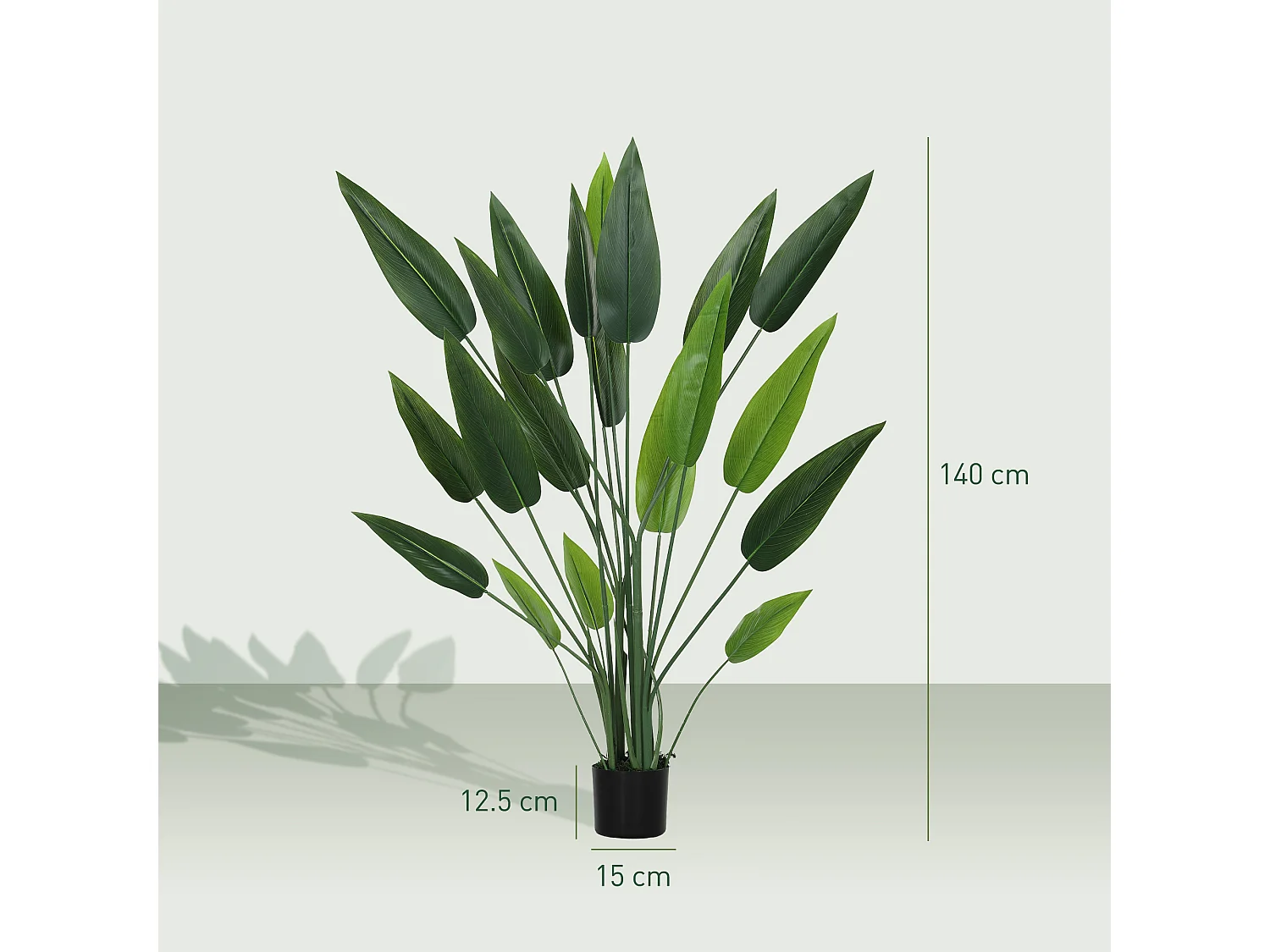 Pianta artificiale verde di uccello del paradiso da 20 foglie con vaso