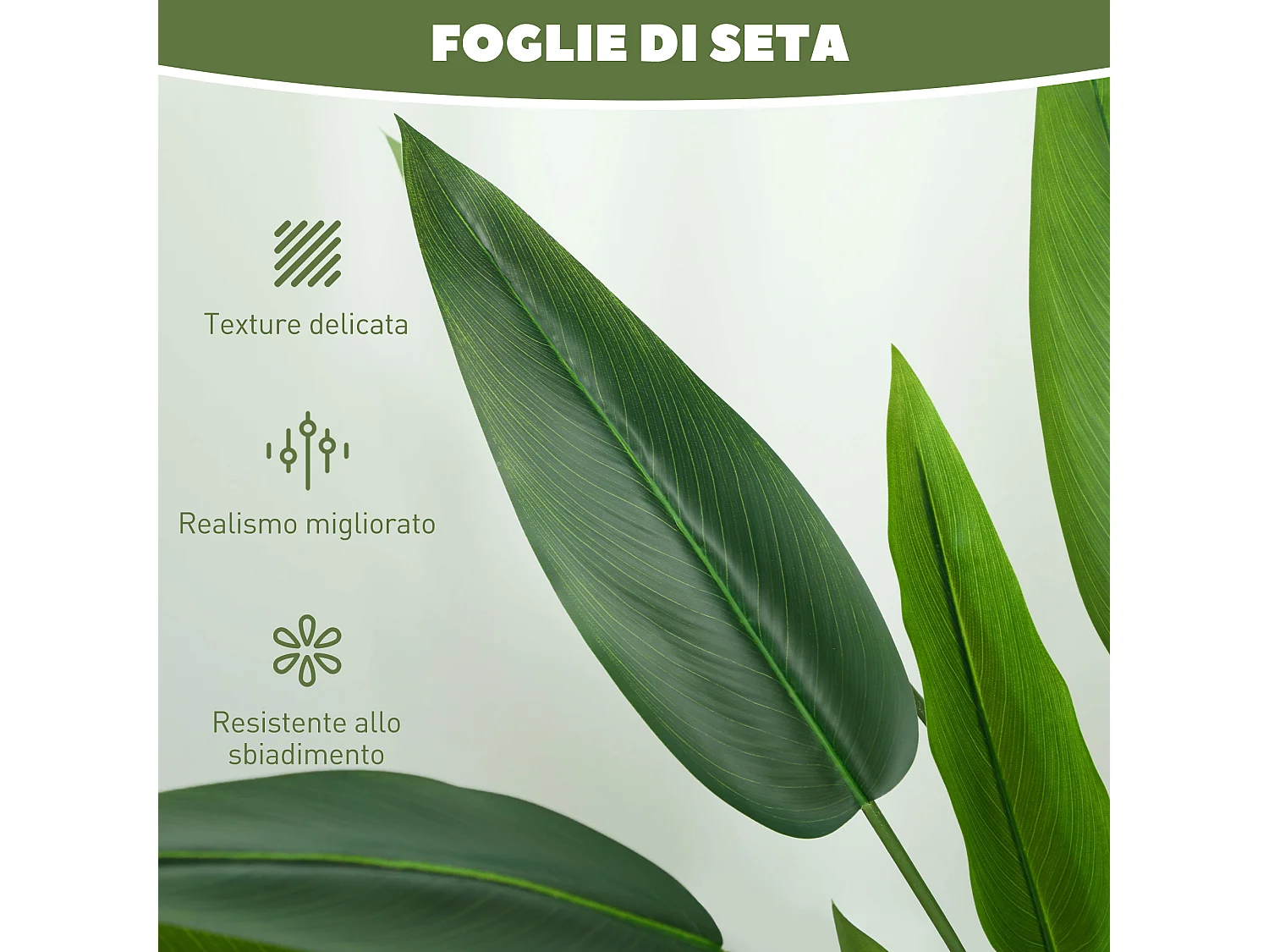 Pianta artificiale verde di uccello del paradiso da 20 foglie con vaso