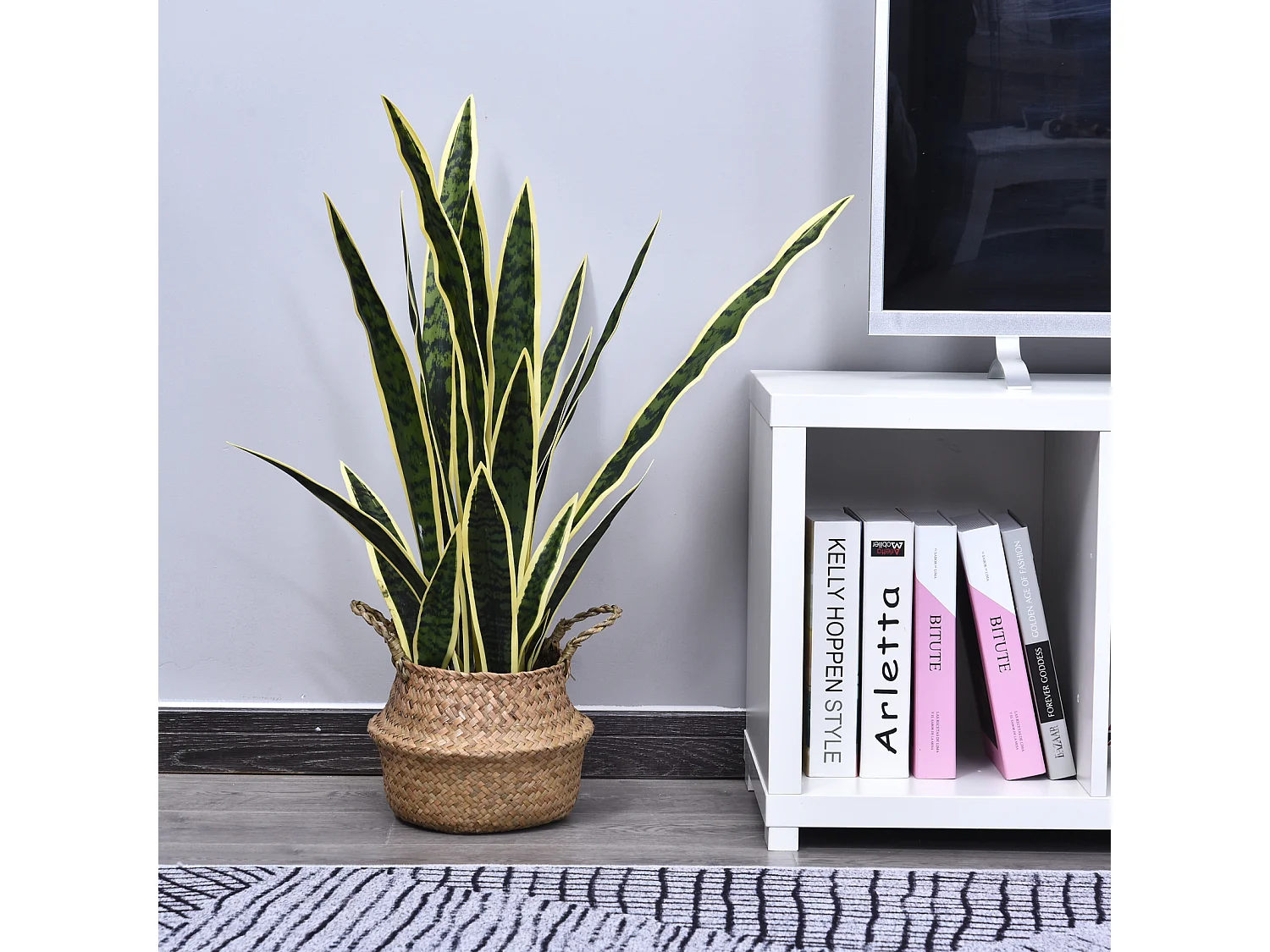 Sanseveria artificiale in vaso in pe verde e giallo