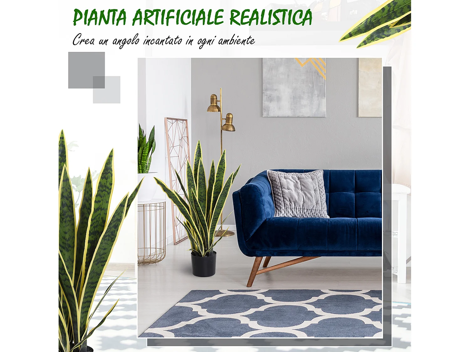 Sanseveria artificiale in vaso in pe verde e giallo