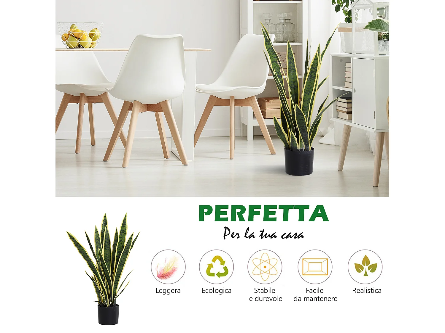Sanseveria artificiale in vaso in pe verde e giallo