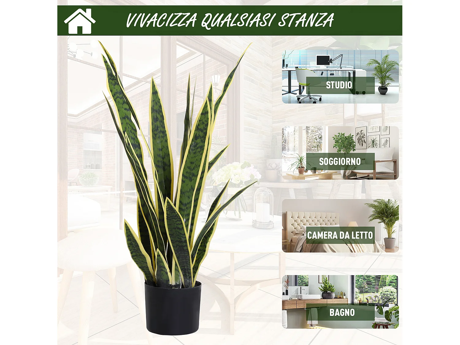 Sanseveria artificiale in vaso in pe verde e giallo