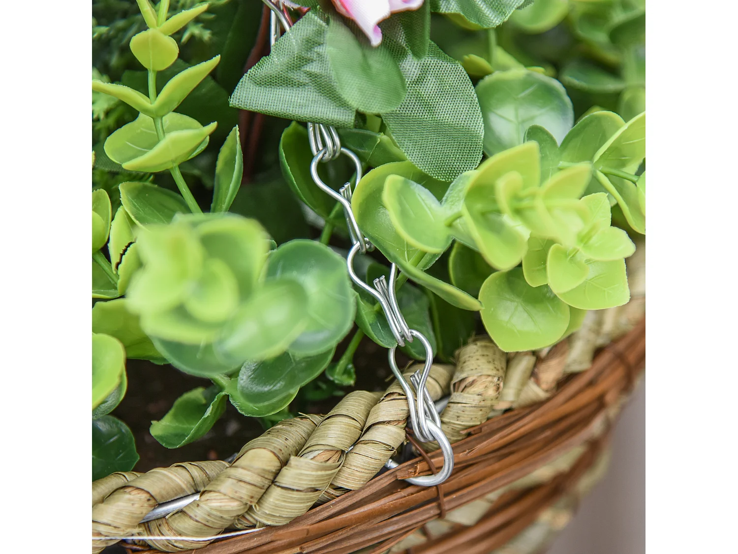 Set 2 piante finte lisianthus da appendere con vaso in vimini