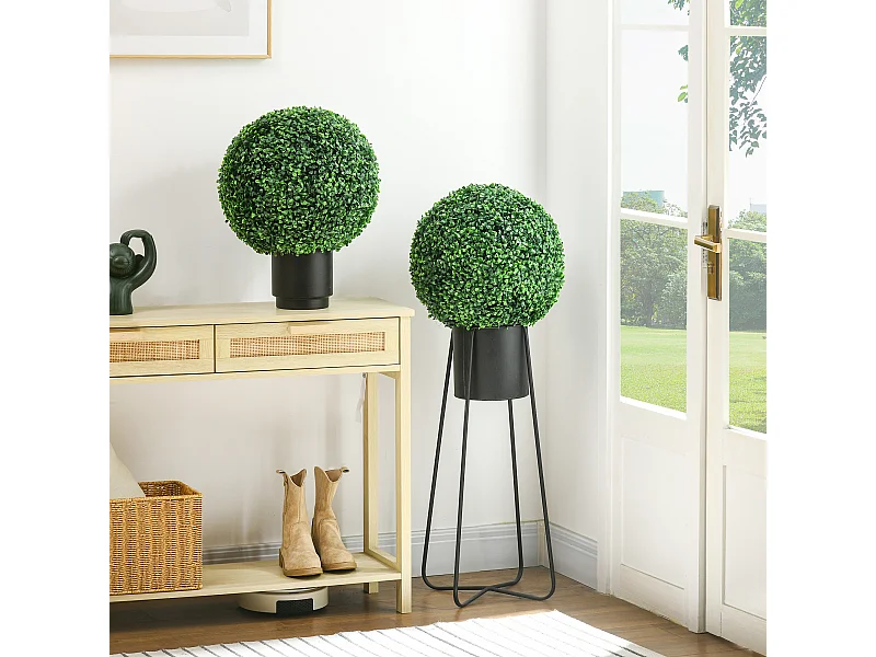 Set 2 piante finte sfere di bosso artificiale Ø40cm verde