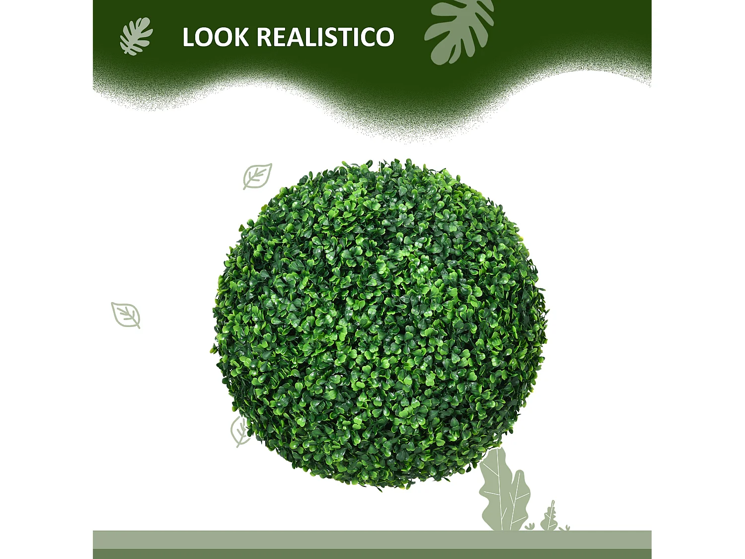 Set 2 piante finte sfere di bosso artificiale Ø40cm verde