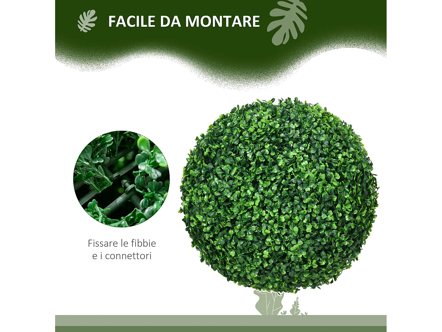 Set 2 piante finte sfere di bosso artificiale Ø40cm verde