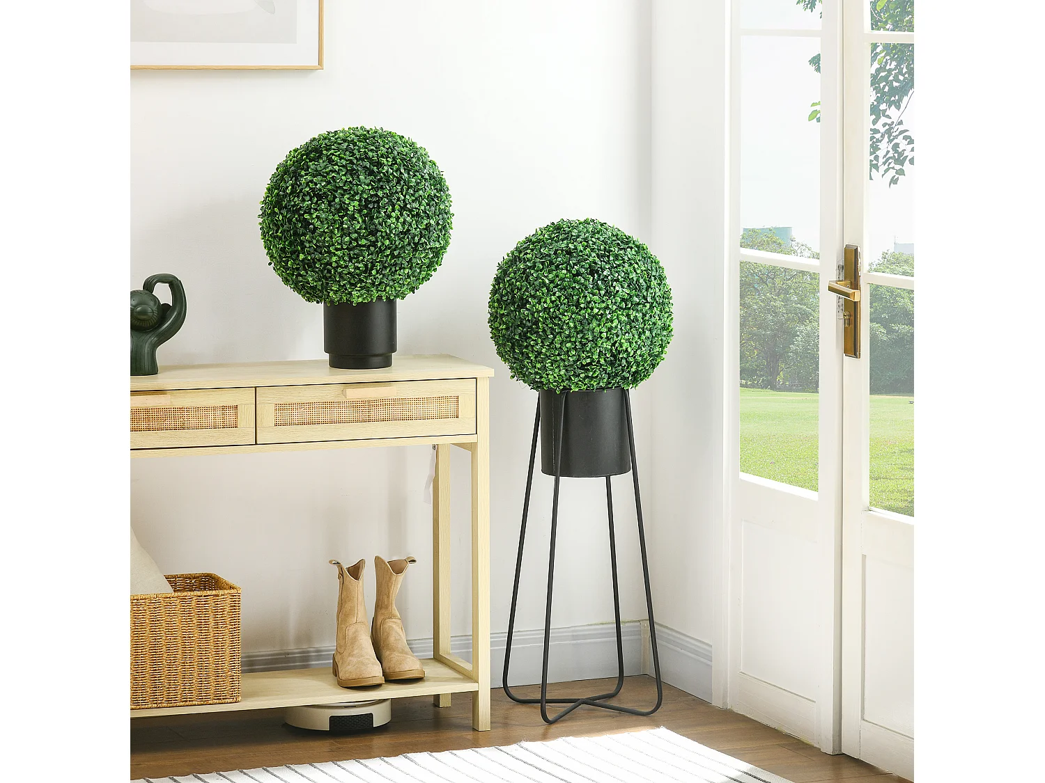 Set 2 piante finte sfere di bosso artificiale Ø40cm verde