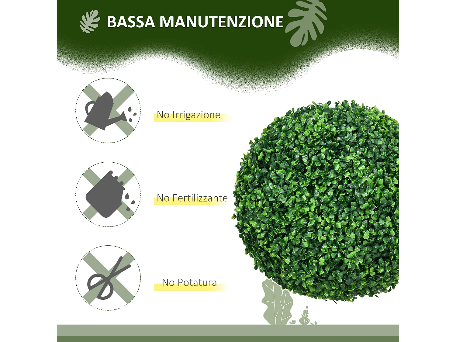 Set 2 piante finte sfere di bosso artificiale Ø40cm verde