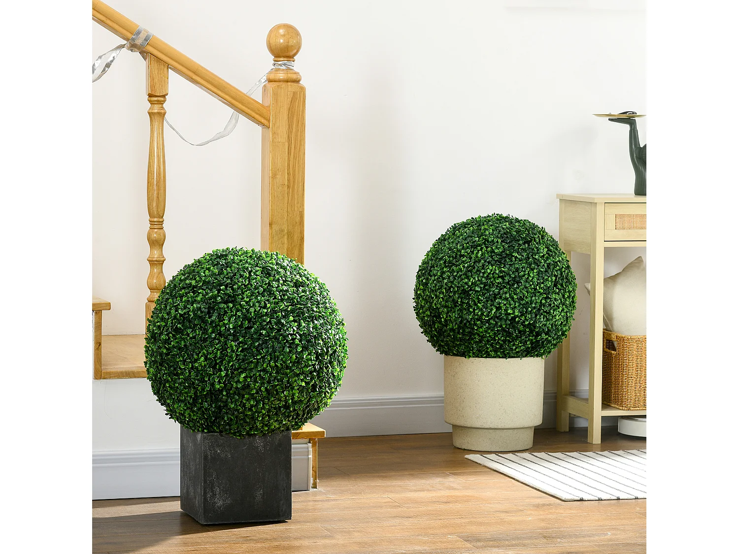 Set 2 piante finte sfere di bosso artificiale Ø50cm verde