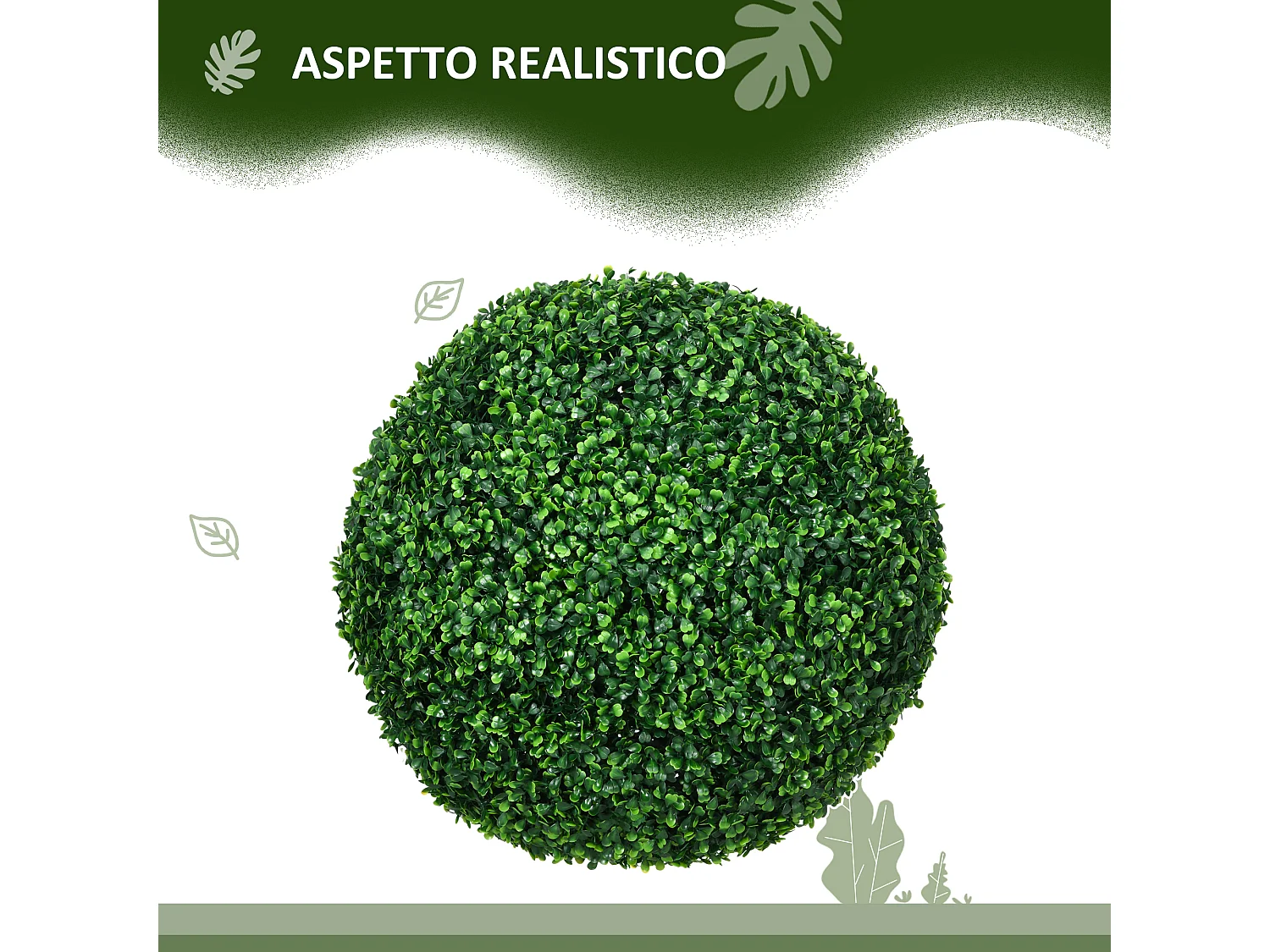 Set 2 piante finte sfere di bosso artificiale Ø50cm verde