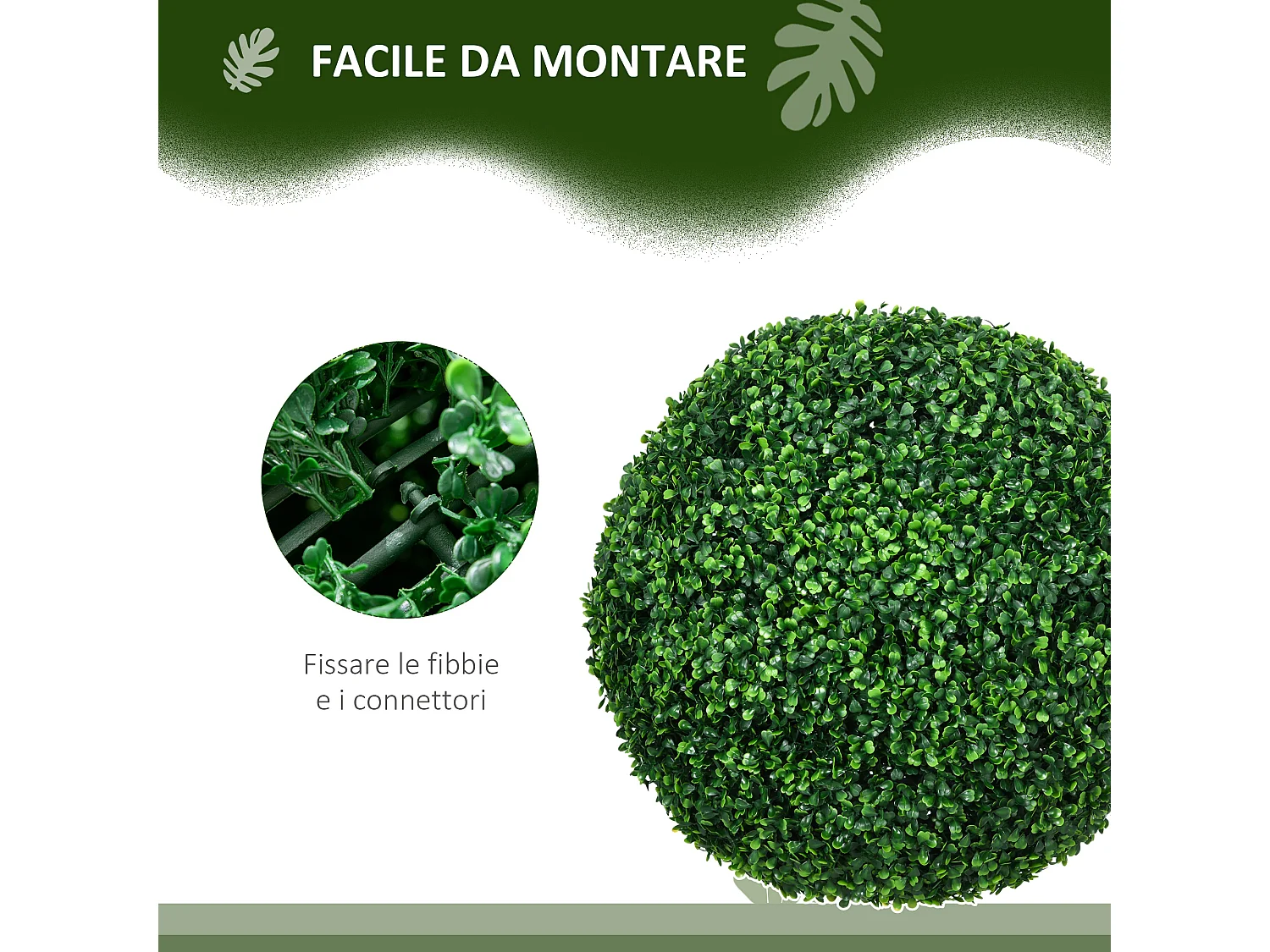 Set 2 piante finte sfere di bosso artificiale Ø50cm verde