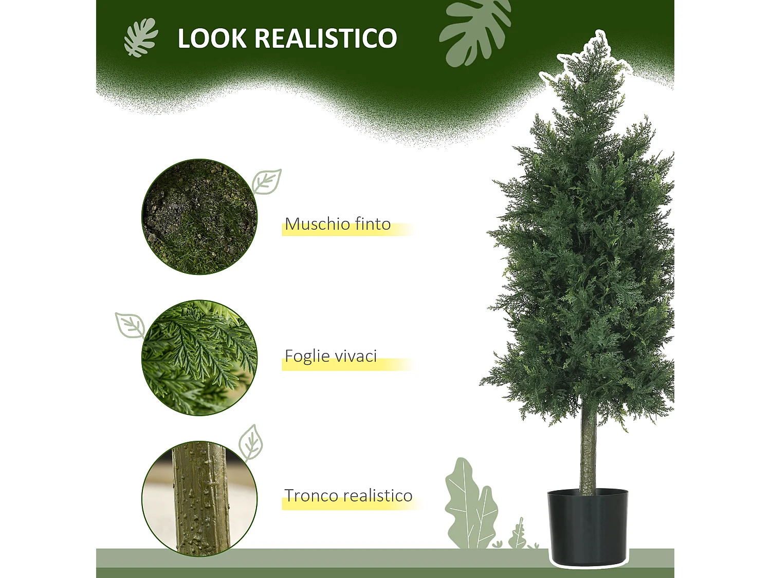 Set 2 piante finte di cedro con foglie in pe verde 38x12.5x90 cm