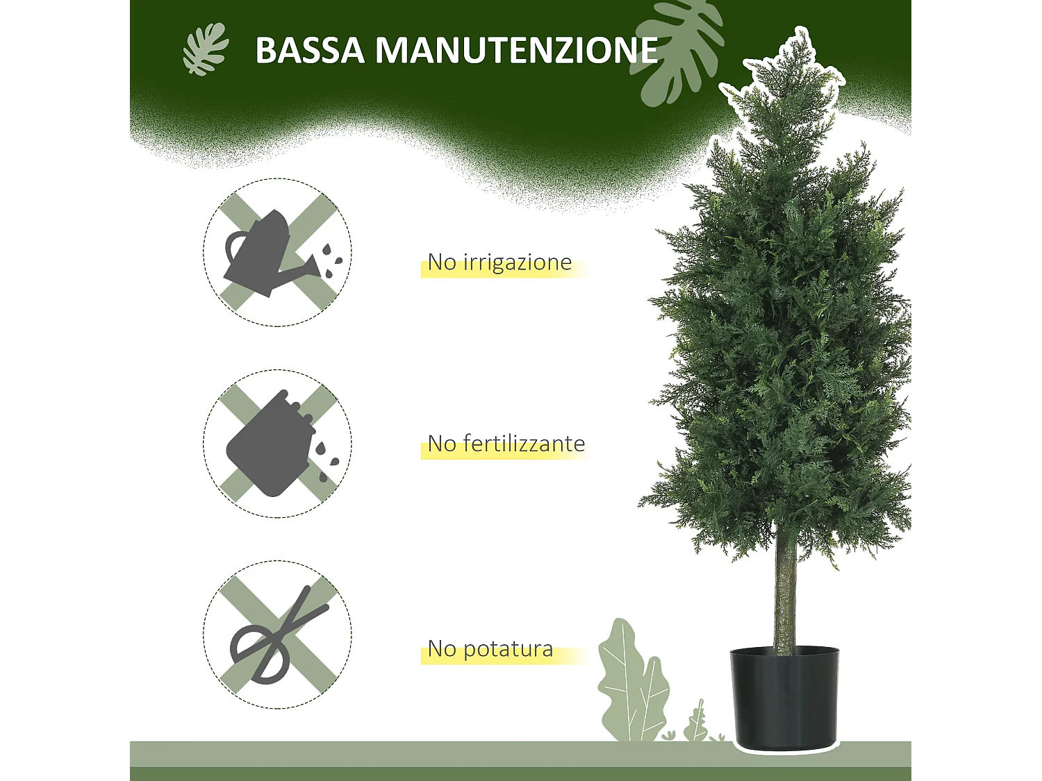 Set 2 piante finte di cedro con foglie in pe verde 38x12.5x90 cm