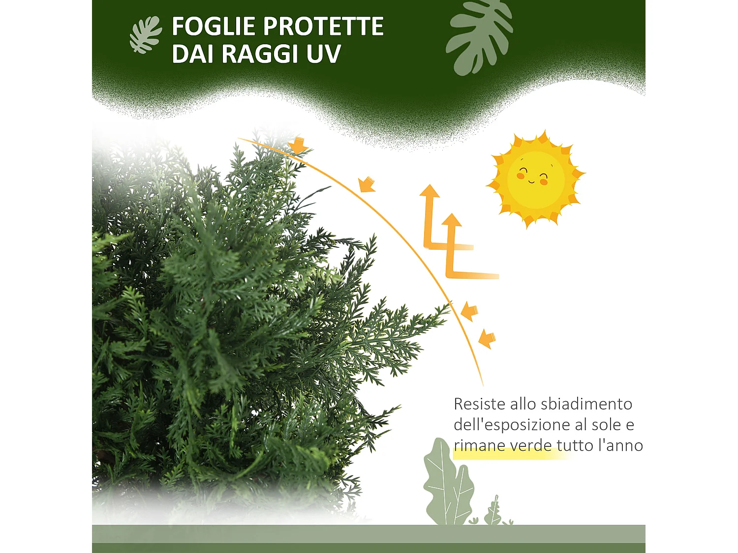 Set 2 piante finte di cedro con foglie in pe verde 38x12.5x90 cm